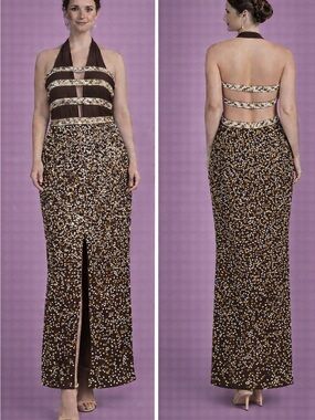 Backless Brown Halter Sequin Evening Dress